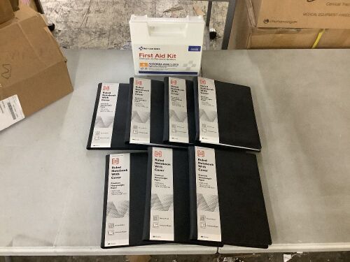 Lot of (7) Soft Cover Ruled Notebooks & First Aid Kit  - Lot 245