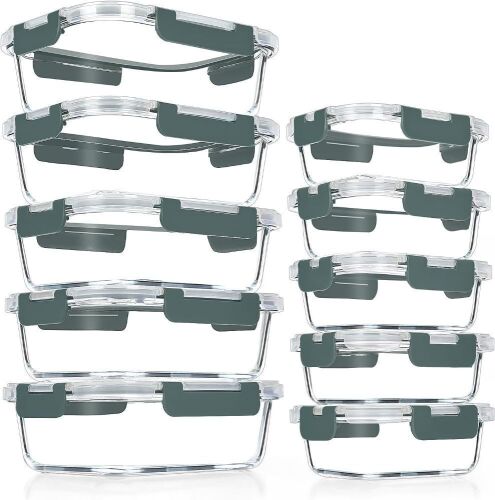 VERONES 10 Pack Glass Meal Prep Containers, 34 & 12 oz  - Lot 272