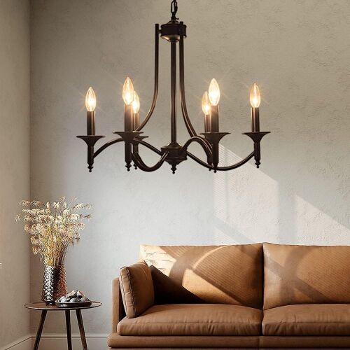 6-Light Rustic Industrial Hanging Pendant Light - Lot 602