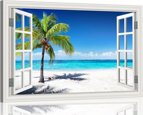 Window Frame Style Palm Tree Art Print on Canvas - Lot 232