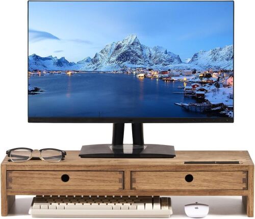 KIRIGEN Wood Monitor Stand with 2 Drawers - Lot 296