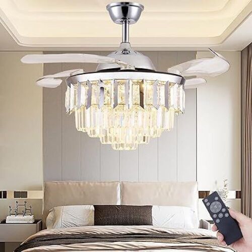 36" Retractable Crystal Ceiling Fan with Light - Lot 658