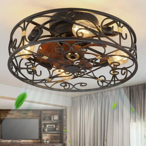 20" Caged Ceiling Fan with Lights and Remote - Lot 568