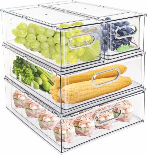 MineSign 4 pack Stackable Refrigerator Organizer Bins  - Lot 799