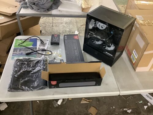 STGAubron Gaming Desktop Computer, Intel Core I7 3.4 GHz up to 3.9 GHz, Radeon RX 580 8G GDDR5, 16G RAM, 512G SSD, WiFi, Bluetooth 5.0, RGB Fanx6, RGB Keyboard, Mouse & Mouse Pad, RGB BT Sound Bar - Missing 2 Screws to Glass Panel  - Lot 59