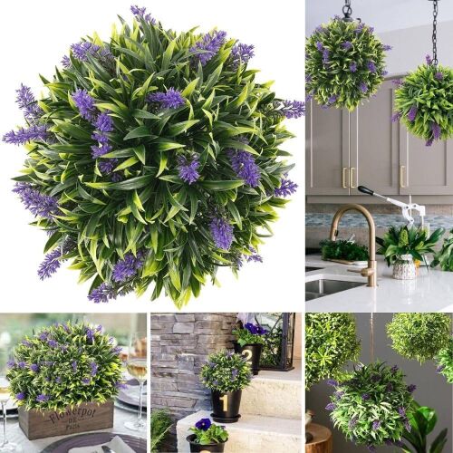 Gobograss Artificial Purple Lavender Hanging Topiary Ball 7.9in  - Lot 844
