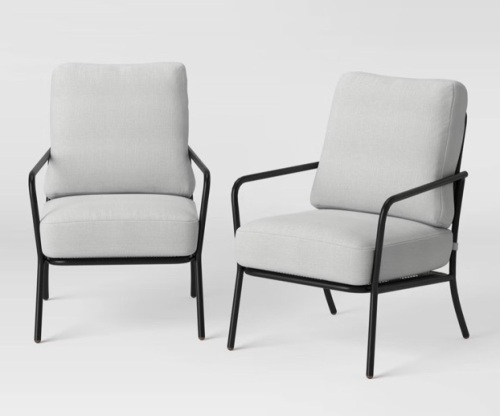 2pc Metal Mesh Outdoor Patio Chairs with Double Cushions, Club Chairs Black - Lot 68