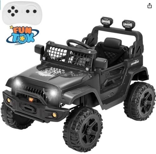 12V Electric Cars for Kids Ride On Car with Remote Control, LED Lights, Horn, Radio, USB/AUX MP3 Music Play, Opening Doors & Spring Suspension, Ride on Toys for Kids Toddlers - Lot 77