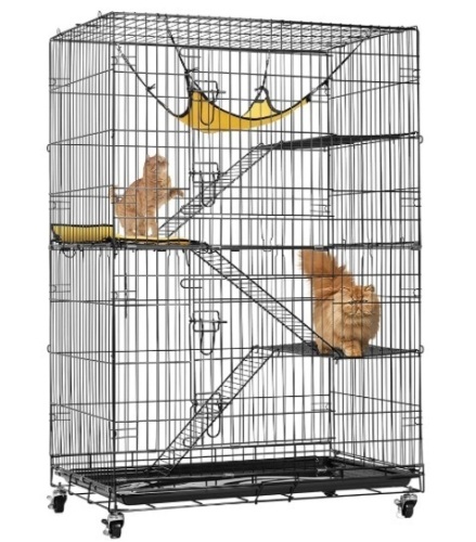 VIVOHOME 4-Tier 49 Inch Collapsible Metal Cat Kitten Ferret Cage 360° Rotating Casters Enclosure Pet Playpen with Ramp Ladders Hammock and Bed Black - Lot 81
