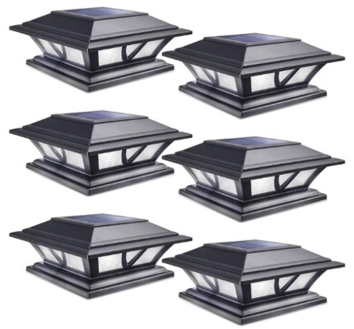 Solar Post Lights Outdoor 2 Modes LED Deck Fence Cap Light for 4x4 5x5 6x6 Posts Patio Garden Decoration Warm White/Cool White Lighting Black (6 Pack) - Lot 90