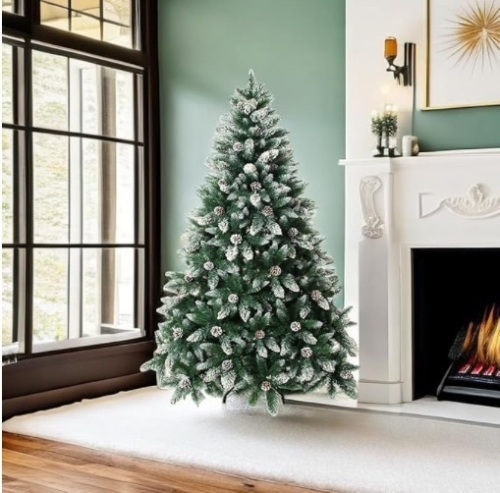 Senjie Artificial Christmas Tree Foot Flocked Snow Trees Pine Cone Decoration Unlit(6 Foot ) - Lot 305