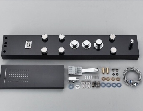 Thermostatic Shower Panel Column Tower Stainless Steel Rain Body Jets Set Black - Lot 125