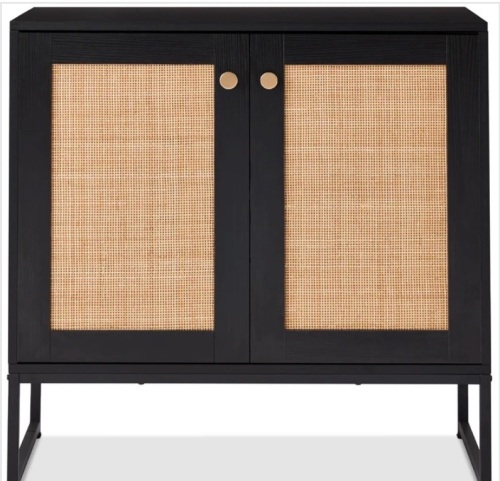 2-Door Rattan Storage Cabinet Accent Furniture for Living Room w/ Foot Pads - Lot 143