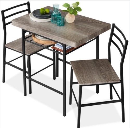 3-Piece Modern Square Dining Set w/ Storage Rack - Lot 148