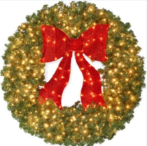 Pre-Lit Artificial Fir Christmas Wreath w/ Red Bow, LED Lights 60" - Lot 154