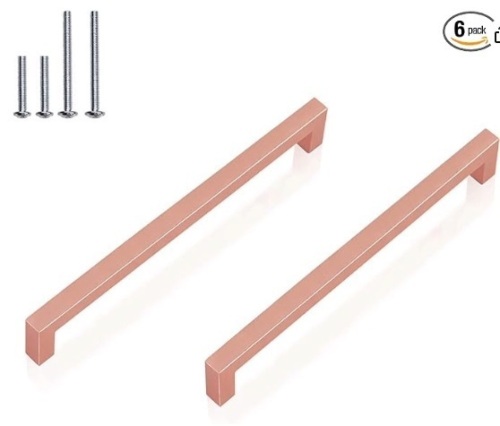 (6 Pack) Rose Gold Cabinet Pulls Square Kitchen Door Handles 7-9/16 Inch,Square T Bar Cabinet Handle Drawer Pull Stainless Steel Modern Hardware for Kitchen Bathroom,Diameter:12mm(1/2 Inch) - Lot 160