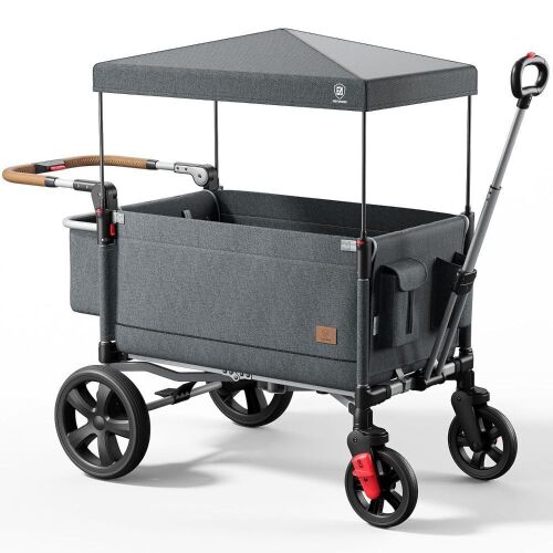  EVER ADVANCED Side-unzip Wagon Stroller for 2 Kids, Adjustable Handle, 5-Point Harness, Removable UV-Protection Canopy - Lot 96