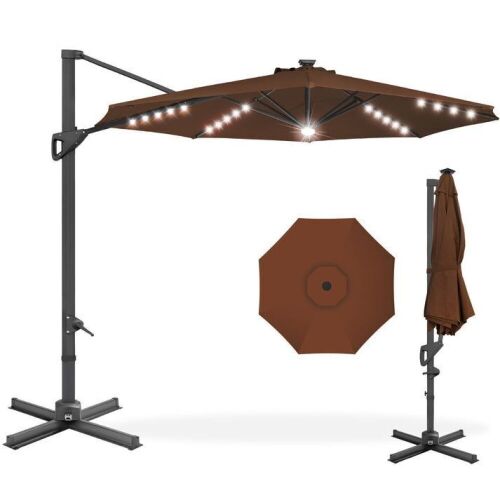 360-Degree Solar LED Cantilever Offset Patio Umbrella w/ Tilt - 10ft - Lot 143