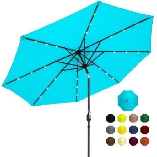 Solar LED Lighted Patio Umbrella w/ Tilt Adjustment, UV-Resistant- 10ft - Lot 255
