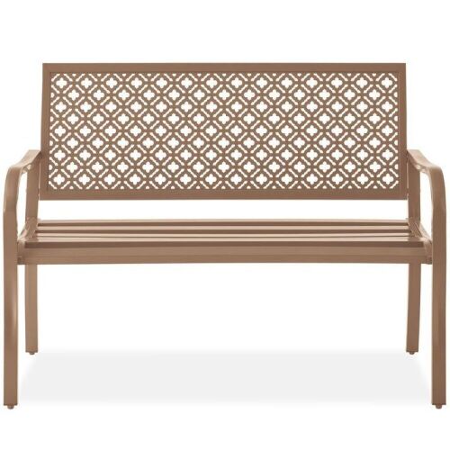 Indoor Outdoor Steel Bench w/ Geometric Backrest, Foot Levelers - Lot 452