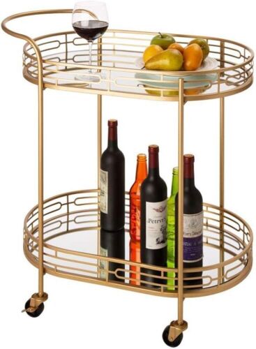 Glitzhome 30.75" H Oval Gold Rolling Bar Cart  - Lot 573