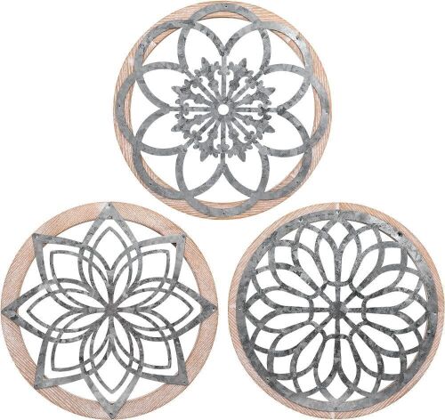 Rustic Wood Round Wall Art, 3 Piece, 15.8"  - Lot 811