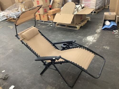 Folding Zero Gravity Recliner Patio Lounge Chair w/ Canopy, Side Tray - Lot 544