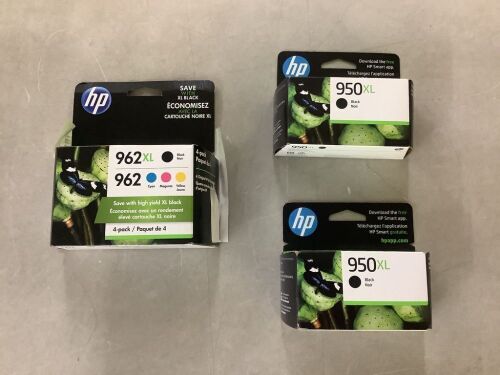Lot of (1) HP 962XL/962 Black High Yield and Cyan/Magenta/Yellow Standard Yield, 4 Pack & (2) HP 950XL Black Ink Cartridges - Lot 753