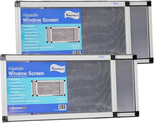 Fenestrelle Expandable Window Screen, 2 Way Adjustable, Horizontal (10" H x 19" - 36" W) or Convert to Vertical (19" H x 10" - 18" W), 2 Pack  - Lot 789