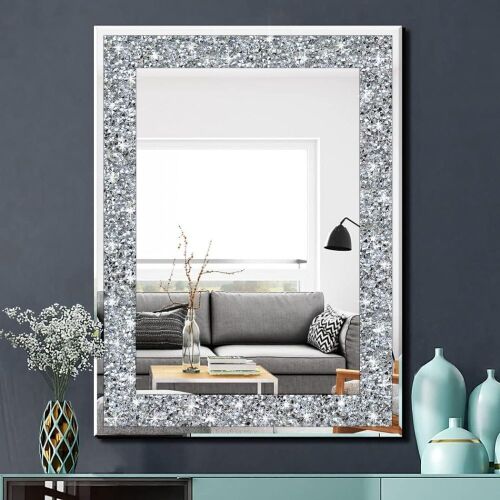 QMDECOR Diamond Rectangle Silver Mirror, 24" x 32"  - Lot 731