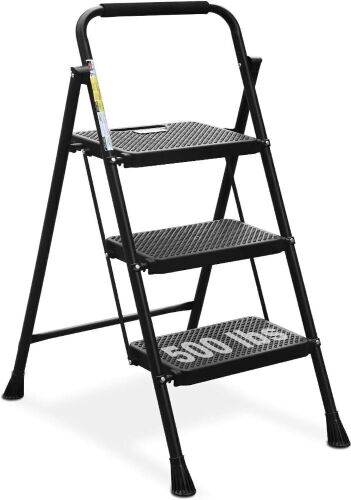 HBTower 3 Step Ladder, Folding Step Stool - Lot 434