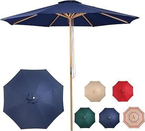  9ft Wood Patio Umbrella with Pulley Lift  - Lot 430