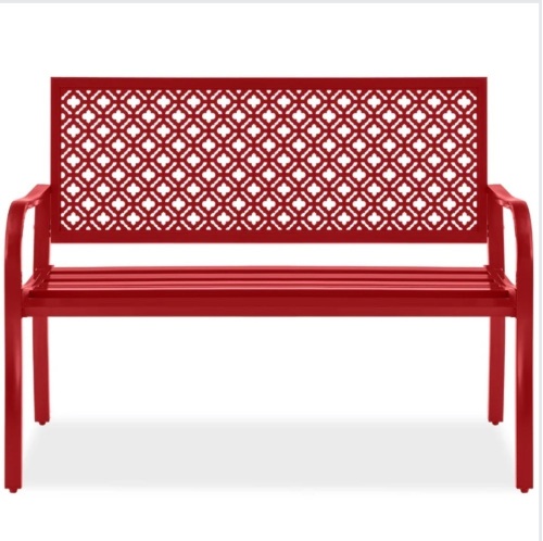 Indoor Outdoor Steel Bench w/ Geometric Backrest, Foot Levelers - Lot 55
