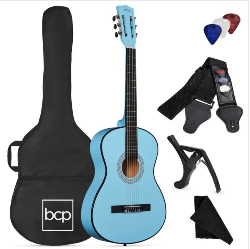 Beginner Acoustic Guitar Set w/ Case, Strap, Strings - 38in - Lot 235