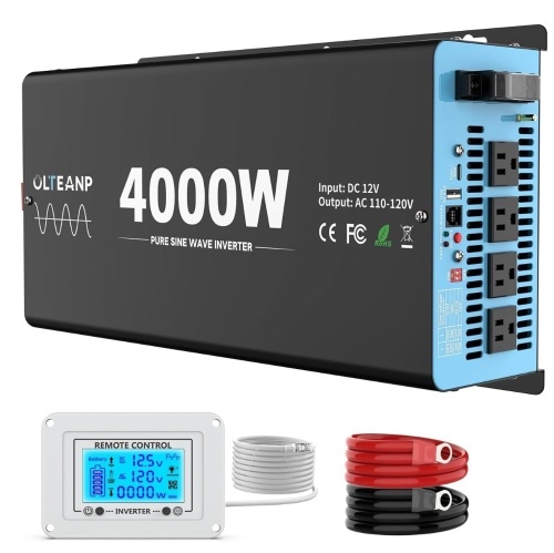 4000 Watts Pure Sine Wave Inverter, 12V DC to 110V AC Power Inverter with 4 AC Outlets, USB Port, Type-C Port for Truck, Vehicle, Power Outage, Remote Control with LCD Screen - Lot 40