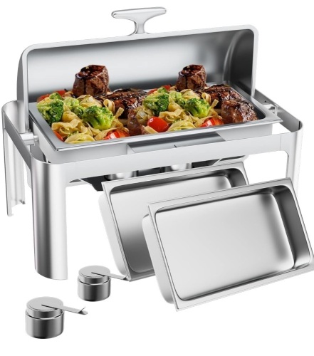 Roll Top Chafing Dish Buffet Set, 9 Quart Full Size Pan Chafer, Stainless Steel - Lot 113
