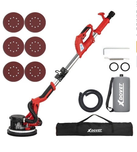Drywall Sander, 750W Electric Sander with 6 Pcs Sanding discs, 6 Variable Speed 800-1750 RPM Wall Sander with Extendable Handle, LED Light, Long Dust Hose, Storage Bag - Lot 101