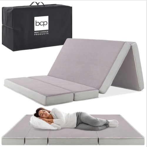 Full Size Folding Portable Gray Mattress Topper w/ Plush Foam - 4in - Lot 111