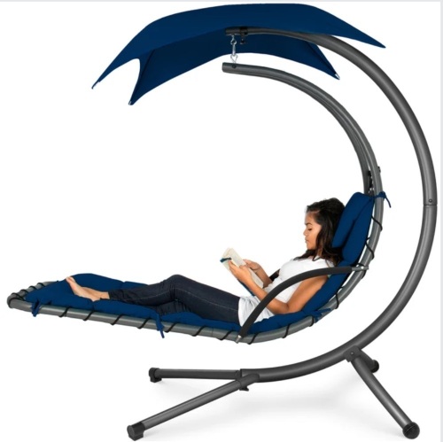 Hanging Curved Chaise Lounge Chair w/ Built-In Pillow, Removable Canopy - Lot 14