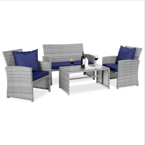 4-Piece Outdoor Wicker Conversation Patio Set w/ 4 Seats, Glass Table Top - Lot 16