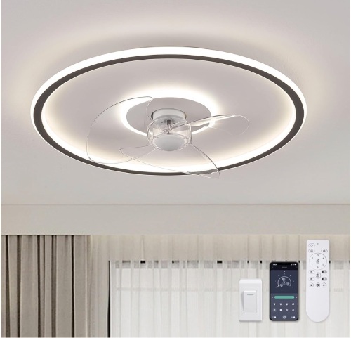 20" Flush Mount Ceiling Fan for Bedroom, 6 Wind Speeds Low Profile Ceiling Fan with Lights and Remote, Dimmable LED Ceiling Fan - Lot 33