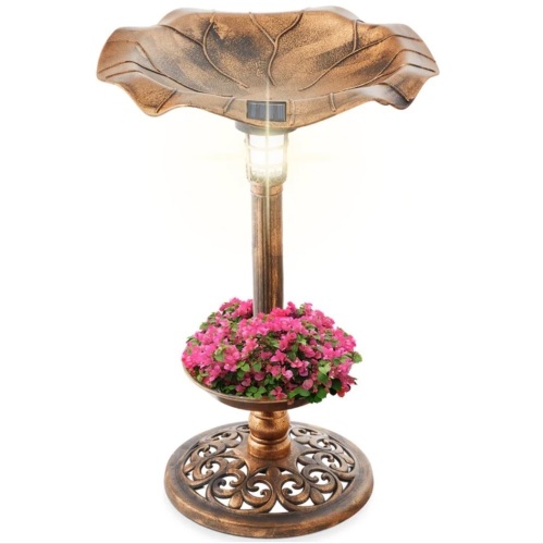 Solar Lighted Bird Bath w/ Planter - Lot 295