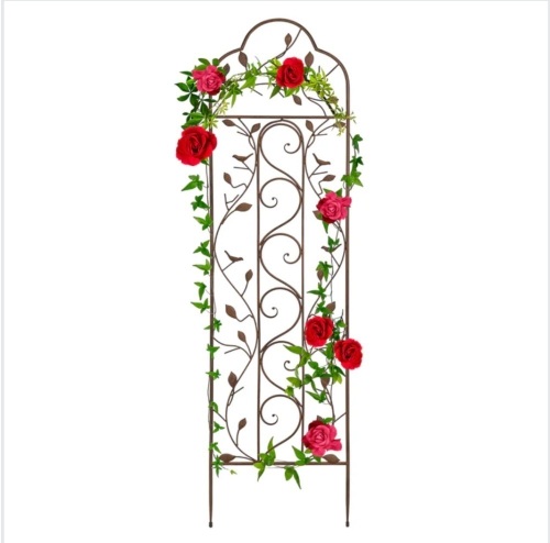 Iron Arched Garden Trellis Fence Panel w/ Branches, Birds - 60x15in - Lot 273