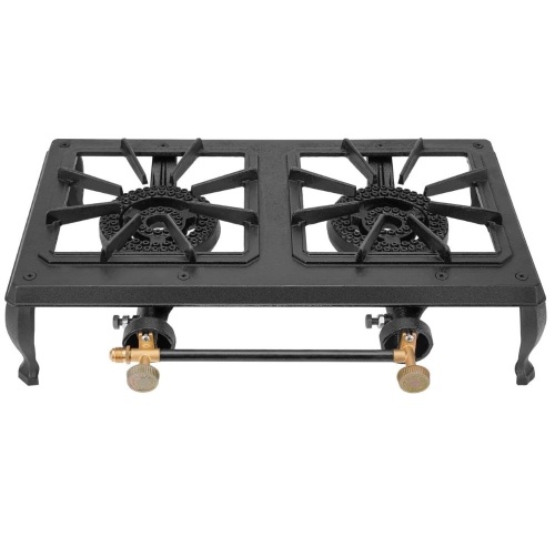 only fire Cast Iron Camping Stove 2 Burner Stove Propane Gas Cooker - Lot 230