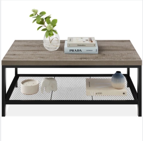 2-Tier Modern Coffee Table Industrial Rectangular Accent w/ Shelf - 44in - Lot 291