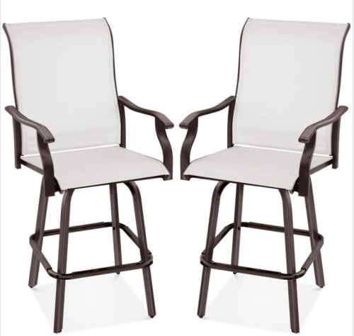 Set of 2 Swivel Barstools w/ 360 Rotation, All-Weather Mesh - Lot 50