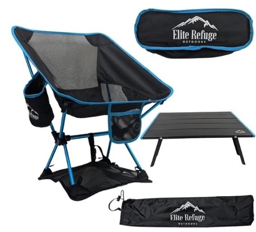 Elite Refuge Outdoors Backpacking Chair and Table; Ultra Lightweight Camping Table & Compact Chair & Net. Great for Picnics, Fishing, Beach, Camping, Hikin - Lot 58