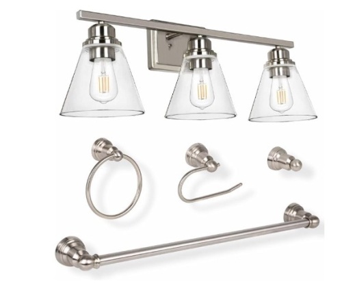hykolity 3-Light Vanity Light Fixture, 5-Piece All-in-One Bathroom Set-gold - Lot 61