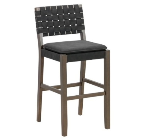 Nathan James Cohen Mid-Century Modern 29 in. Wood Bar Stool, Upholstered Faux Leather Bar Height Stool with Solid Wood Frame - Lot 68