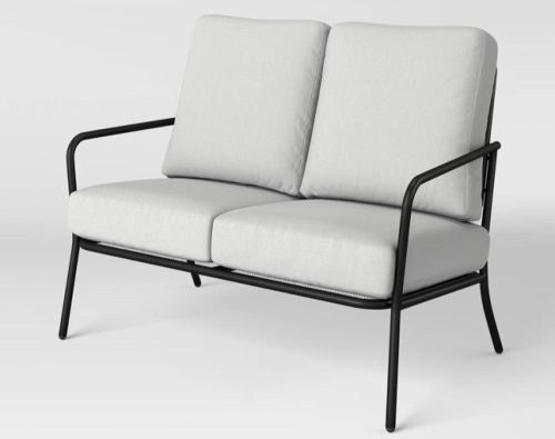 Metal Mesh Loveseat with Double Cushions Black/Gray - Room Essentials™: Steel Frame, Water-Repellent, Rust-Resistant - Lot 80